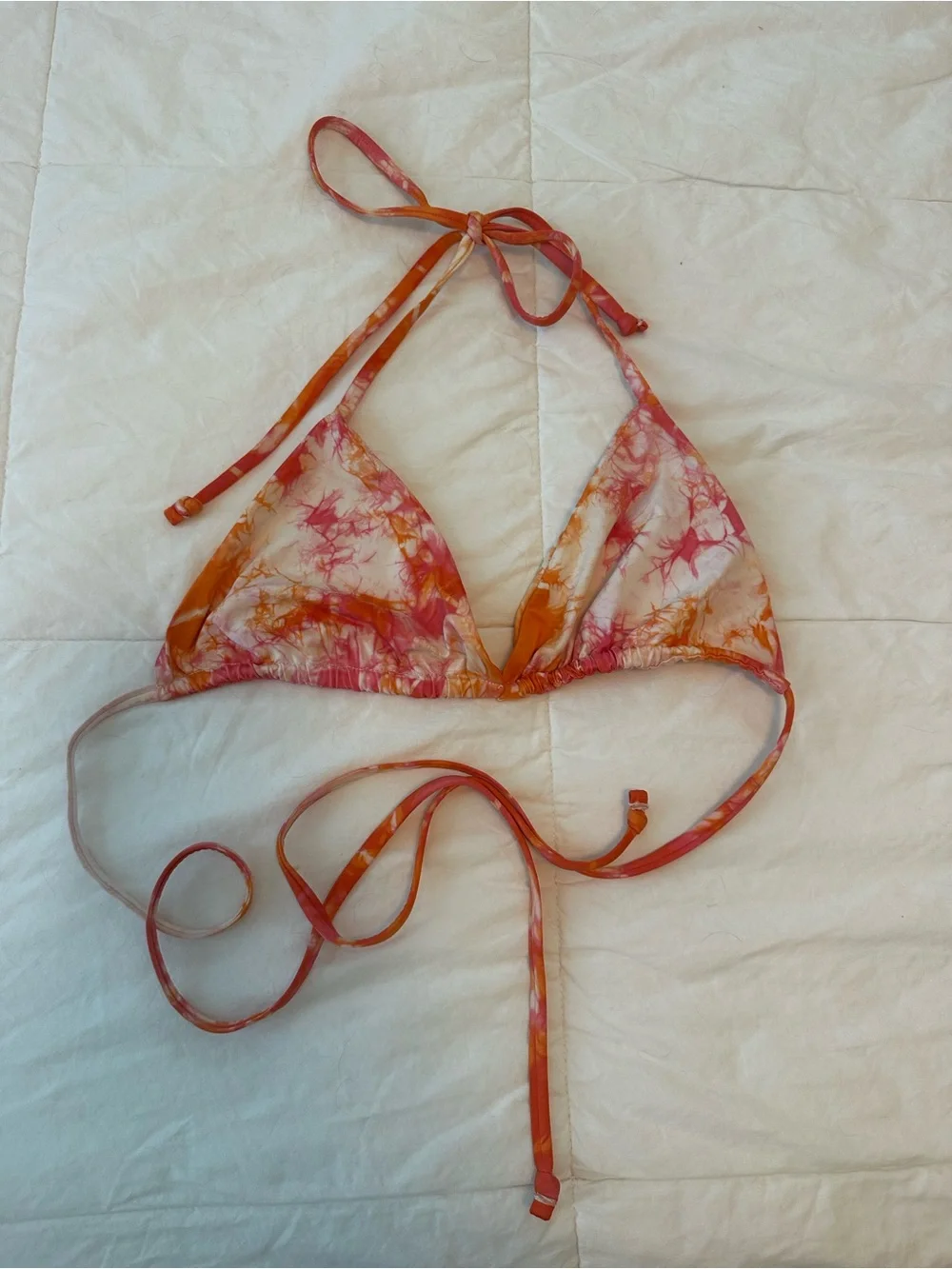 Frankie's Bikinis Tie-Dye Triangle Bikini Top - Pink & Orange